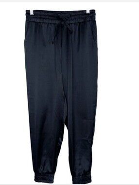 Gibson Look XSmall XS Black Satin Look Cinch Bottom Joggers Tie Waist Pockets